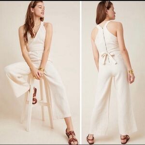 Anthropologie Demi Textured Cream Jumpsuit NWT 4